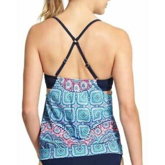 Athleta Blue Fiji Blousy Tankini Set Top 32 D/DD Bottoms XS  Wired Racerback - Picture 4 of 11